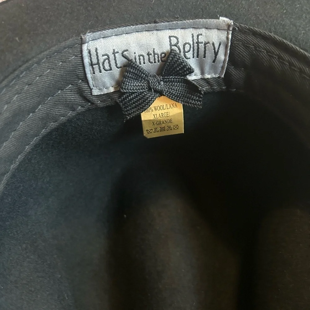 NWT Hats in the Belfry Belfry Bartolo Black Merino Wool Felt Fedora Hat Size XL